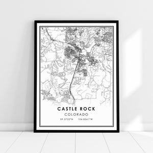 Toile d'affiche d'impression de carte de Castle Rock | Castle Rock ville carte impression affiche toile