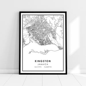 Kingston map print poster canvas | Jamaica map print poster canvas | Kingston city map print poster canvas
