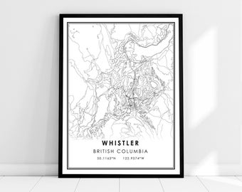 Whistler map print poster canvas | British Columbia map print poster canvas | Whistler city map print poster canvas