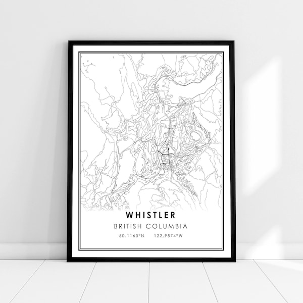 Whistler map print poster canvas | British Columbia map print poster canvas | Whistler city map print poster canvas