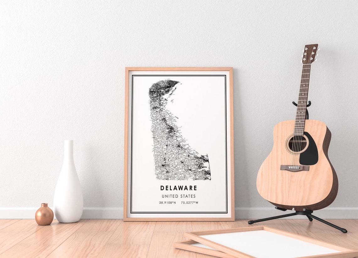 Delaware Map Print Poster Canvas Delaware United States - Etsy