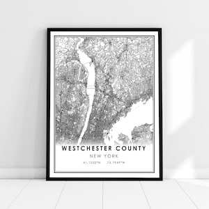 Carte du comté de Weschester imprimer poster canvas | | d’impression d’affiche de carte de New York Carte de la ville du comté de Weschester imprimer poster canvas