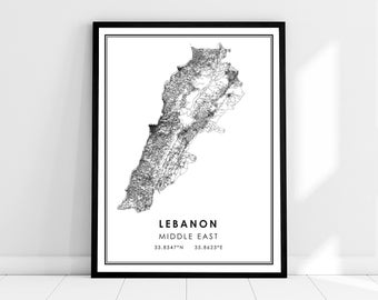 Lebanon country map print poster canvas | Lebanon Country road map print poster canvas