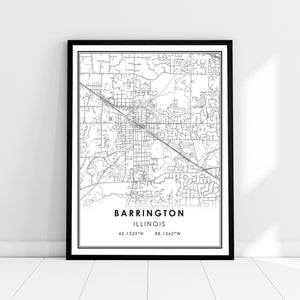 Barrington carte imprimer poster canvas | Carte de l’Illinois imprimer une toile d’affiche | Carte de la ville de Barrington imprimer la toile de l’affiche