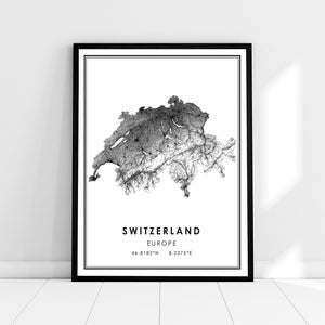 Switzerland map print poster canvas | Switzerland road map print poster canvas
