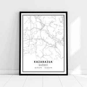 Kazabazua map print poster canvas | Quebec map print poster canvas | Kazabazua city map print poster canvas