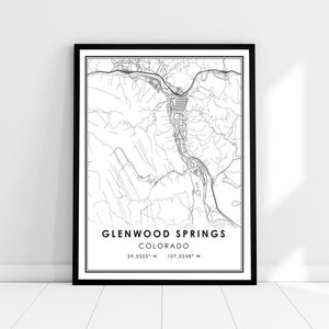 Glenwood Springs carte imprimer poster toile | Carte du Colorado imprimer poster canvas | Plan de la ville de Glenwood Springs imprimer poster canvas