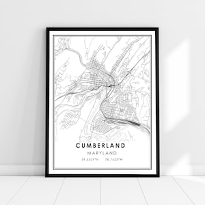 Cumberland map print poster canvas | Maryland map print poster canvas | Cumberland map print poster canvas