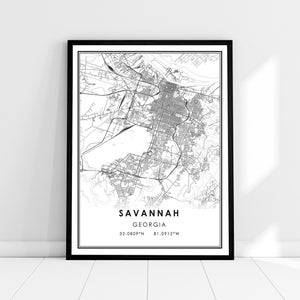 Savannah map print poster canvas | Georgia map print poster canvas | Savannah city  map print poster canvas