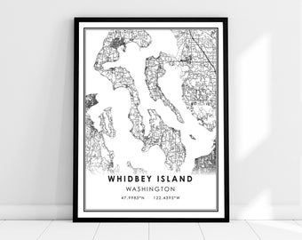Whidbey Island map print poster canvas | Washington map print poster canvas | Whidbey Island city map print poster canvas