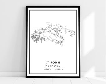 St john map print poster canvas | Caribbean map print poster canvas | St john city map print poster canvas