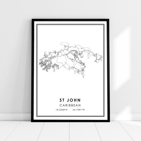 St john map print poster canvas | Caribbean map print poster canvas | St john city map print poster canvas