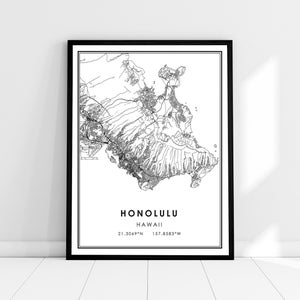 Honolulu map print poster canvas | Hawaii map print poster canvas | Honolulu city map print poster canvas