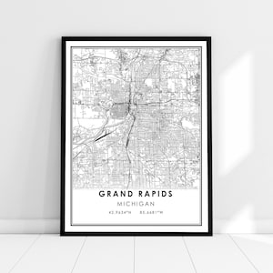Grand Rapids map print poster canvas | Michigan map print poster canvas | Grand Rapids city map print poster canvas