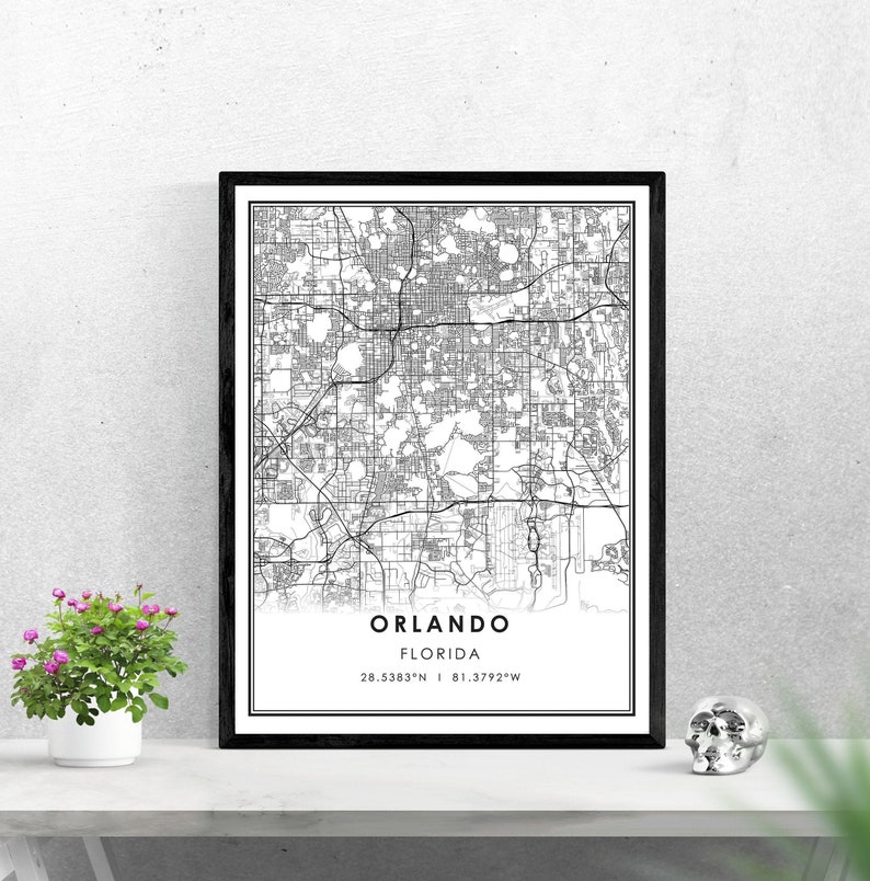 Orlando map print poster canvas Orlando city map print Etsy