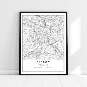 Krakow map print poster canvas | Poland map print poster canvas | Krakow city map print poster canvas