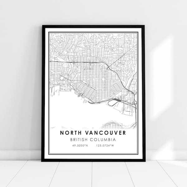 North Vancouver map print poster canvas | British Columbia map print poster canvas | North Vancouver city map print poster canvas