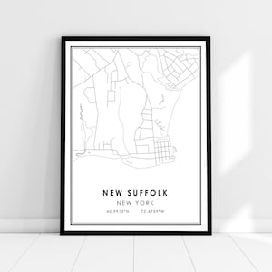 New Suffolk map print poster canvas | New York map print poster canvas | New Suffolk city map print poster canvas