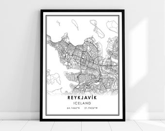 Reykjavik map print poster canvas | Iceland map print poster canvas | Reykjavik city map print poster canvas