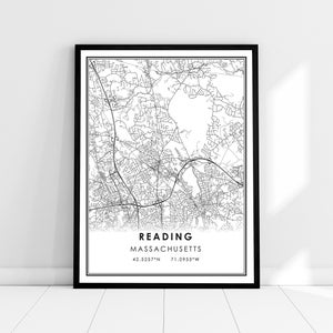 Carte de lecture imprimer poster canvas | Carte du Massachusetts imprimer des affiches sur toile | Lecture de la carte de la ville imprimer la toile de l’affiche