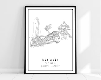 Key West map print poster canvas | Florida map print poster canvas | Key West city map print poster canvas