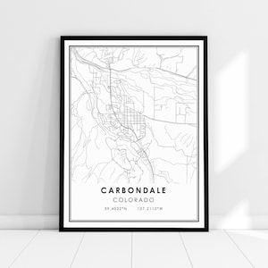 Carbondale Colorado carte imprimer poster toile | Colorado Carbondale carte imprimer poster toile | Carte de la ville de Carbondale imprimer poster canvas