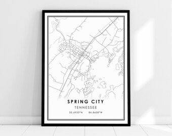 Spring City Tennessee map print poster canvas | Spring City city map print poster canvas