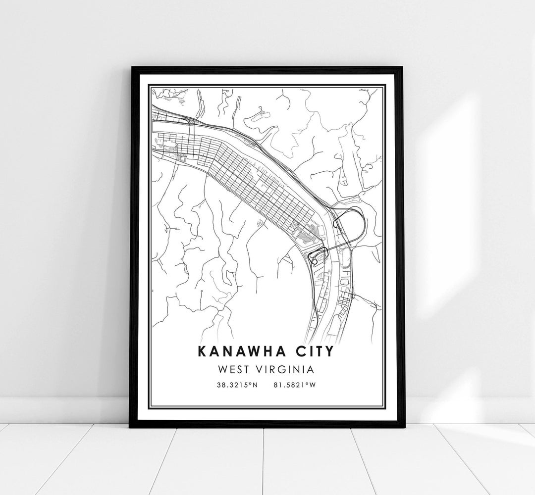 Kanawha City Map Print Poster Canvas West Virginia Map Print Poster