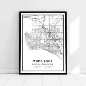 White Rock carte imprimer affiche toile | Carte de la Colombie-Britannique imprimer la toile d’affiche | Carte de la ville de White Rock imprimer poster canvas