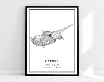 Cyprus country map print poster canvas | Cyprus Country road map print poster canvas