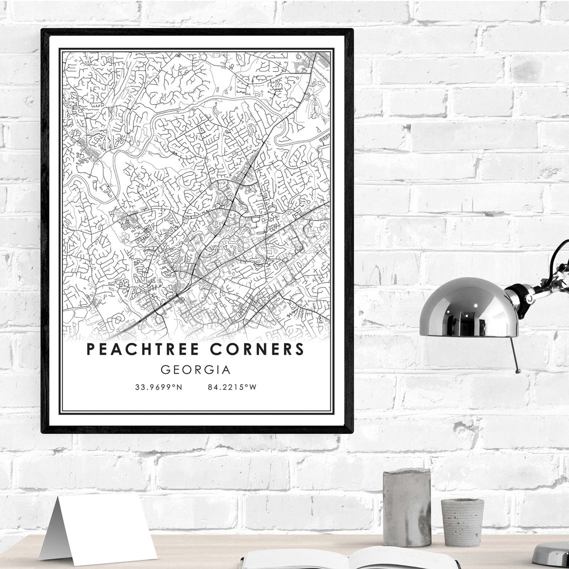 Peachtree Corners map print poster canvas Peachtree Corners Etsy