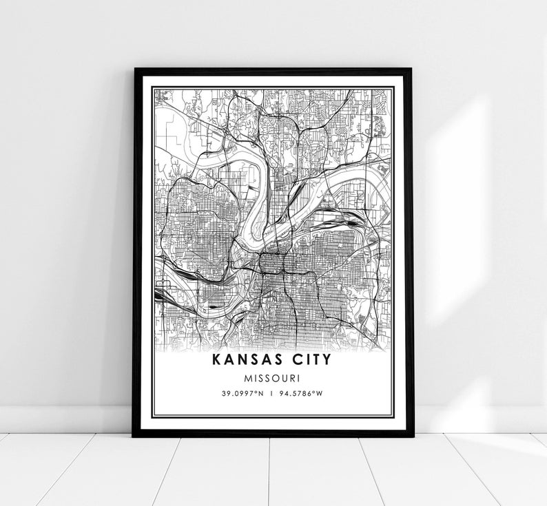 Kansas City Map Print Poster Canvas Missouri Map Print Etsy