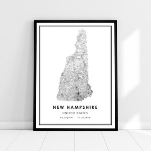 New Hampshire United States map print poster canvas | New Hampshire United States road map print poster canvas
