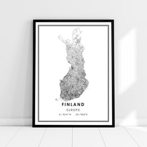 Finlande carte du pays imprimer poster canvas | Finlande Feuille de route du pays imprimer une toile d’affiche