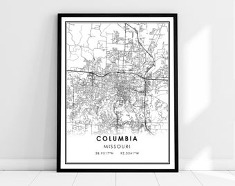 Columbia map print poster canvas | Missouri map print poster canvas | Columbia city map print poster canvas