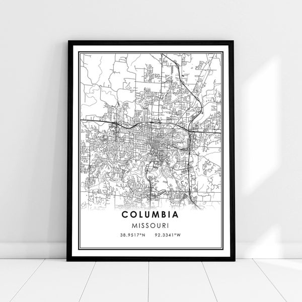 Columbia map print poster canvas | Missouri map print poster canvas | Columbia city map print poster canvas