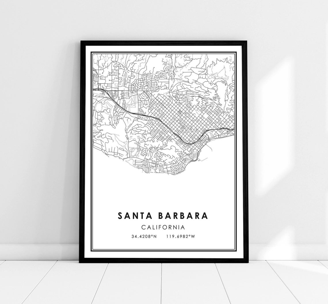 Santa Barbara Map Print Poster Canvas California Map Print - Etsy