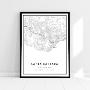 Santa Barbara map print poster canvas | California map print poster canvas | Santa Barbara city map print poster canvas