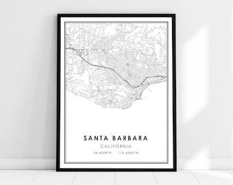 Santa Barbara map print poster canvas | California map print poster canvas | Santa Barbara city map print poster canvas