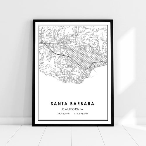 Santa Barbara Map Santa Barbara California City Map Home Etsy