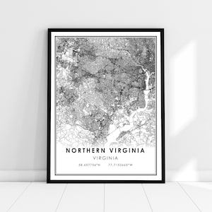 Northern Virginia map print poster canvas | Virginia Northern map print poster canvas | Northern Virginia city map print poster canvas