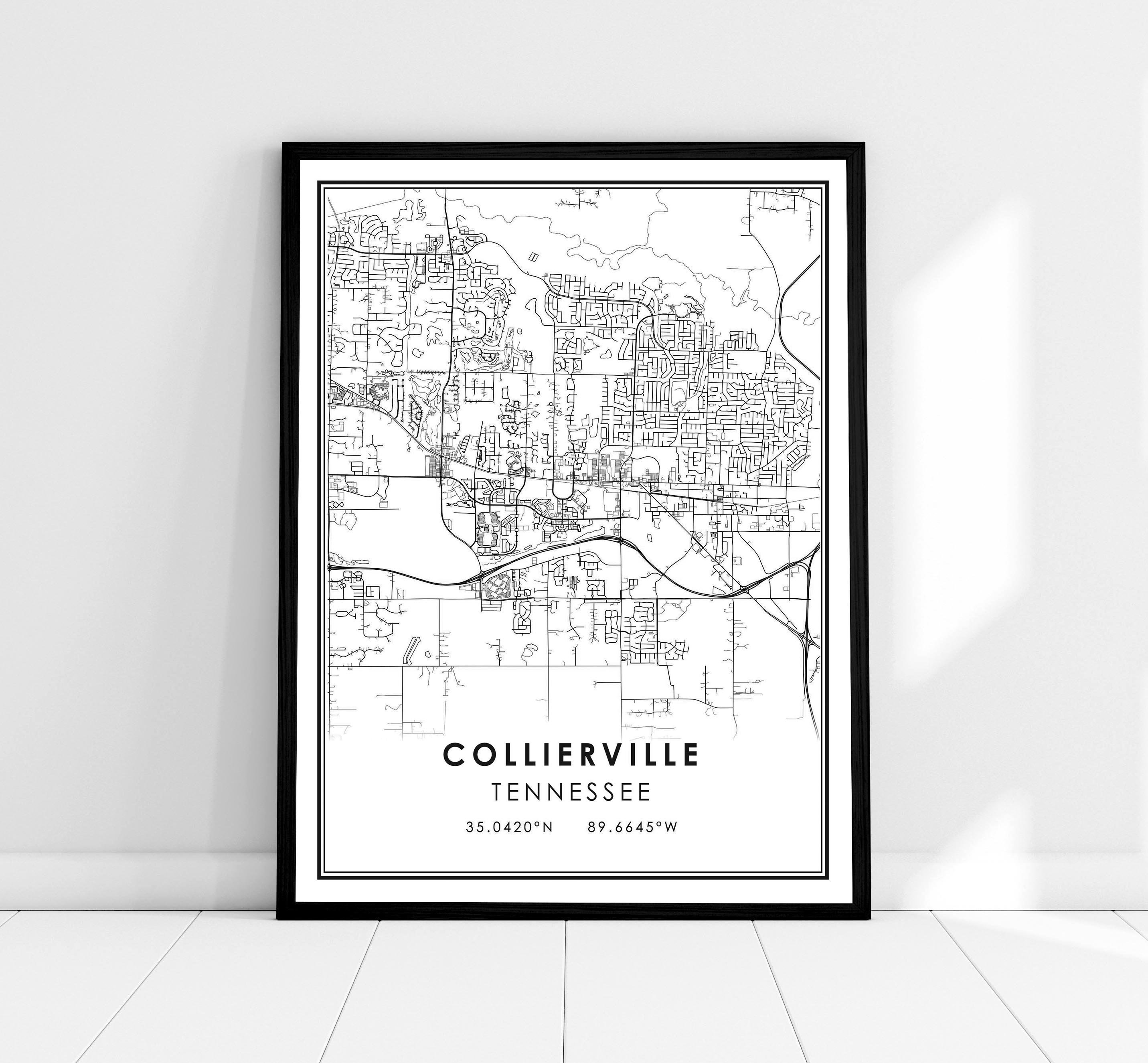 Collierville Map Print Poster Canvas | Tennessee Map Print Poster ...