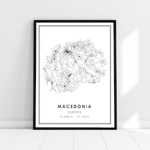 Macedonia country map print poster canvas | Macedonia Country road map print poster canvas