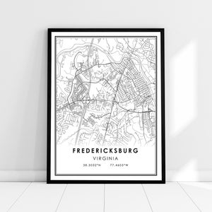 Fredericksburg map print poster canvas | Virginia map print poster canvas | Fredericksburg city map print poster canvas