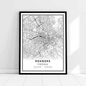 Roanoke map print poster canvas | Virginia map print poster canvas | Roanoke city map print poster canvas