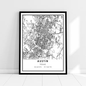 Austin carte imprimer poster canvas | | d’affiche d’impression de carte du Texas Carte de la ville d’Austin imprimer une toile d’affiche