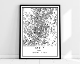 Austin map print poster canvas | Texas map print poster canvas | Austin city map print poster canvas