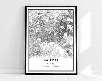 Nairobi map print poster canvas | Kenya map print poster canvas | Nairobi city map print poster canvas