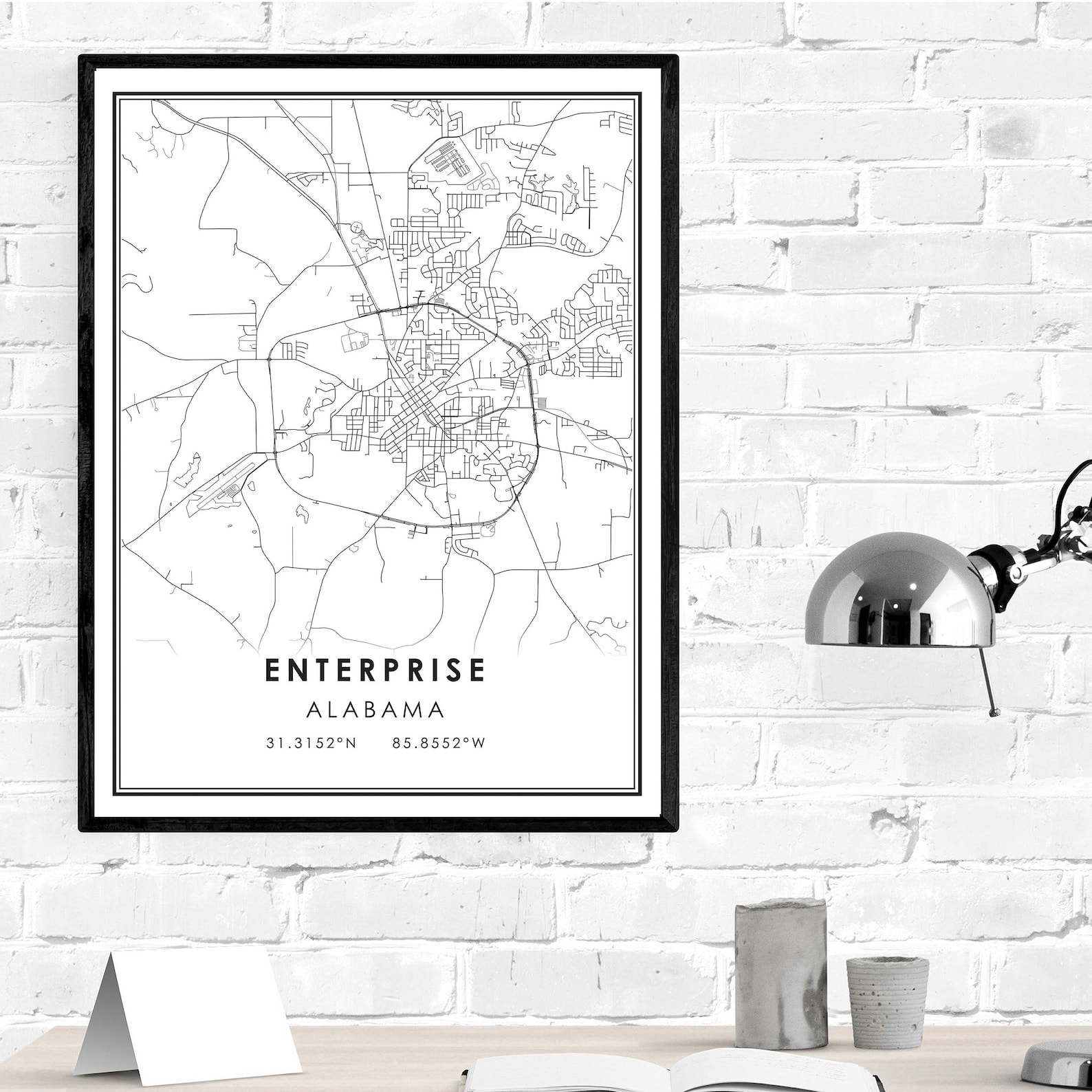 Enterprise map print poster canvas Enterprise Alabama Street Etsy