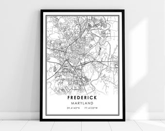 Frederick map print poster canvas | Maryland map print poster canvas | Frederick city map print poster canvas